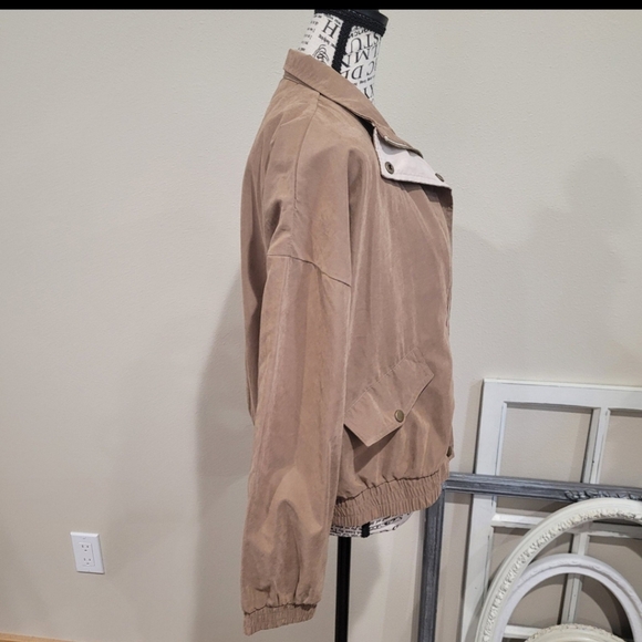 Anthropologie Mine Tan Bomber Jacket Women's SZ Sm. ZIP snap flap pockets - Picture 3 of 10